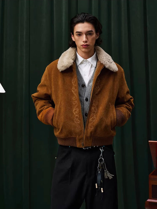 YADcrew Fur Collar Fleece Lined Bomber Jacket | Face 3 Face