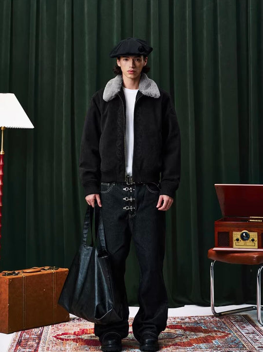 YADcrew Fur Collar Fleece Lined Bomber Jacket | Face 3 Face