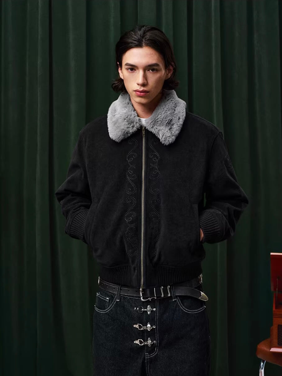 YADcrew Fur Collar Fleece Lined Bomber Jacket | Face 3 Face