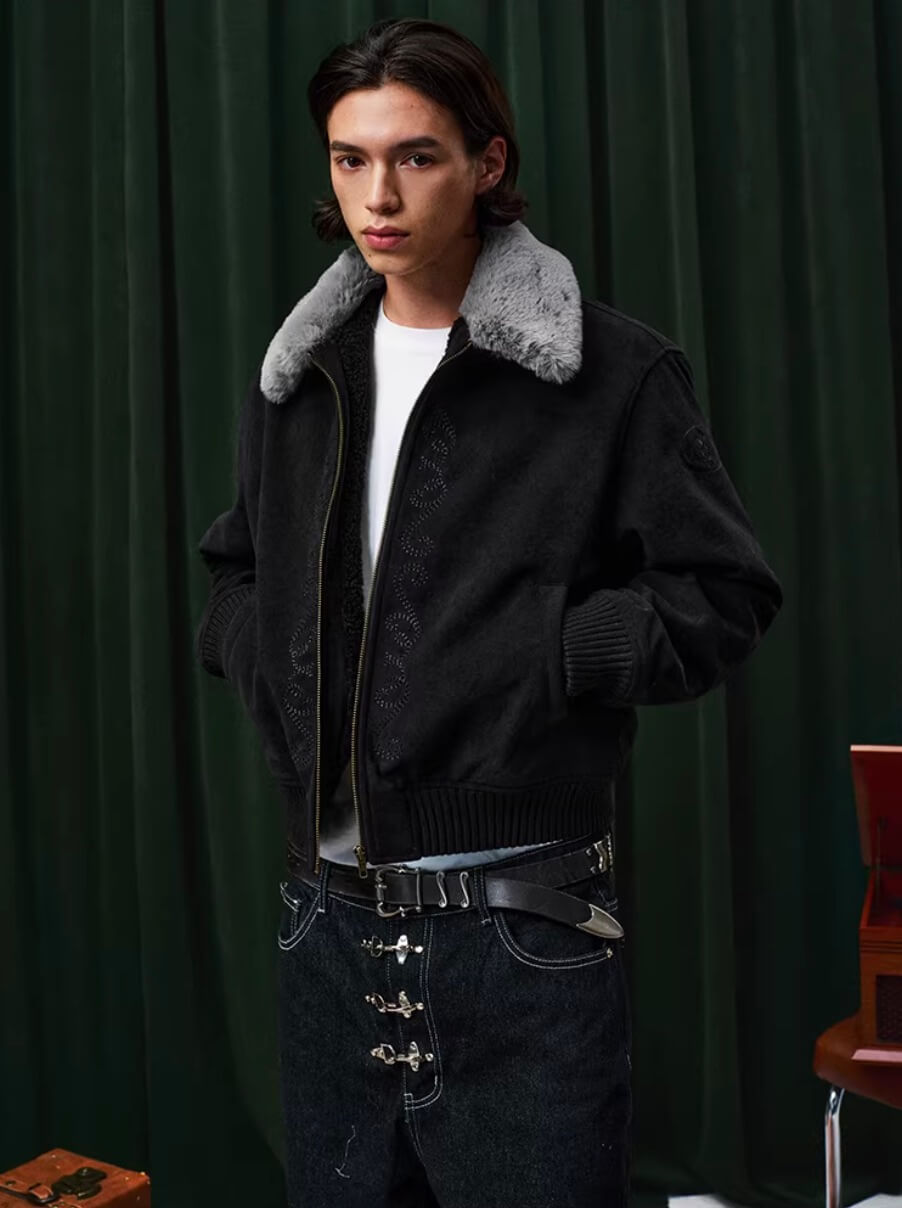 YADcrew Fur Collar Fleece Lined Bomber Jacket | Face 3 Face