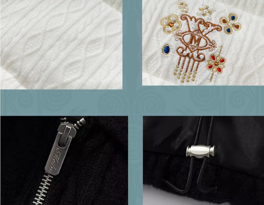 YADcrew x MEDM Cable Knit Pearl Embroidered Puffer Jacket | Face 3 Face