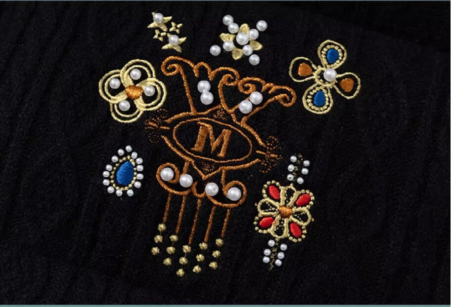 YADcrew x MEDM Cable Knit Pearl Embroidered Puffer Jacket | Face 3 Face