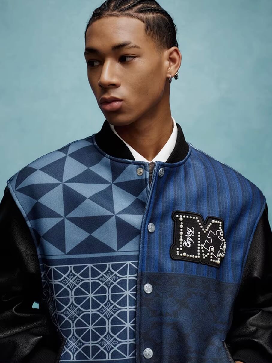 YADcrew x MEDM Patchwork Ethnic Pattern Varsity Jacket | Face 3 Face