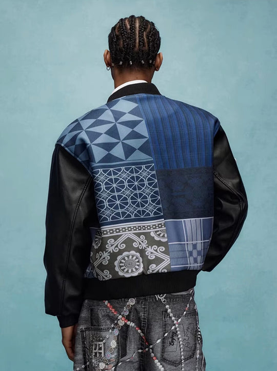 YADcrew x MEDM Patchwork Ethnic Pattern Varsity Jacket | Face 3 Face