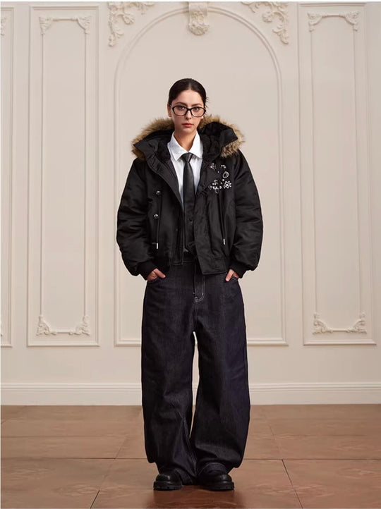 YADcrew Faux Fur Hood N-2B Bomber Jacket | Face 3 Face