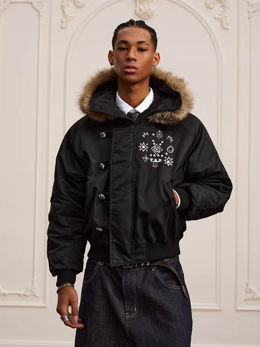 YADcrew Faux Fur Hood N-2B Bomber Jacket | Face 3 Face