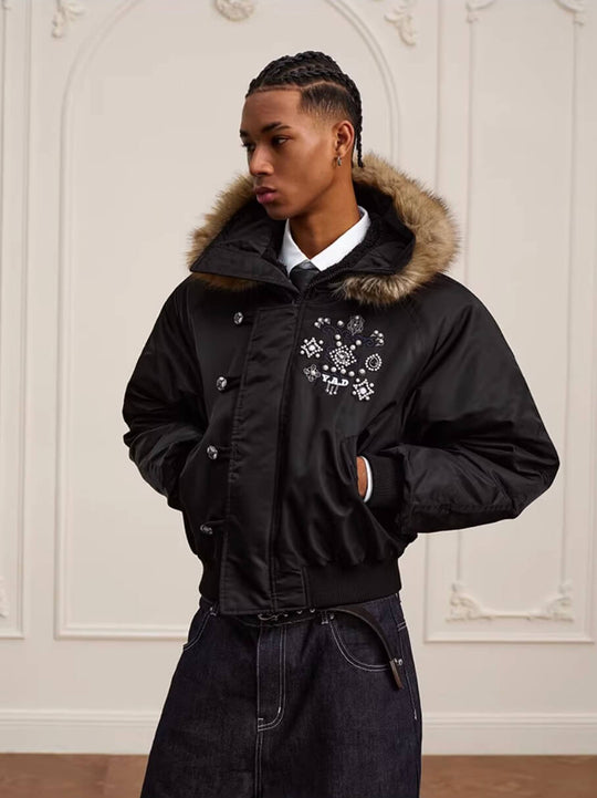 YADcrew Faux Fur Hood N-2B Bomber Jacket | Face 3 Face