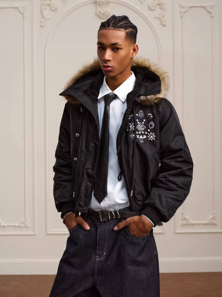 YADcrew Faux Fur Hood N-2B Bomber Jacket | Face 3 Face