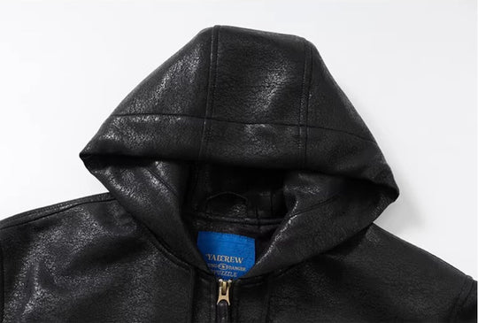 YADcrew Crackle Glitter PU Leather Hooded Jacket | Face 3 Face