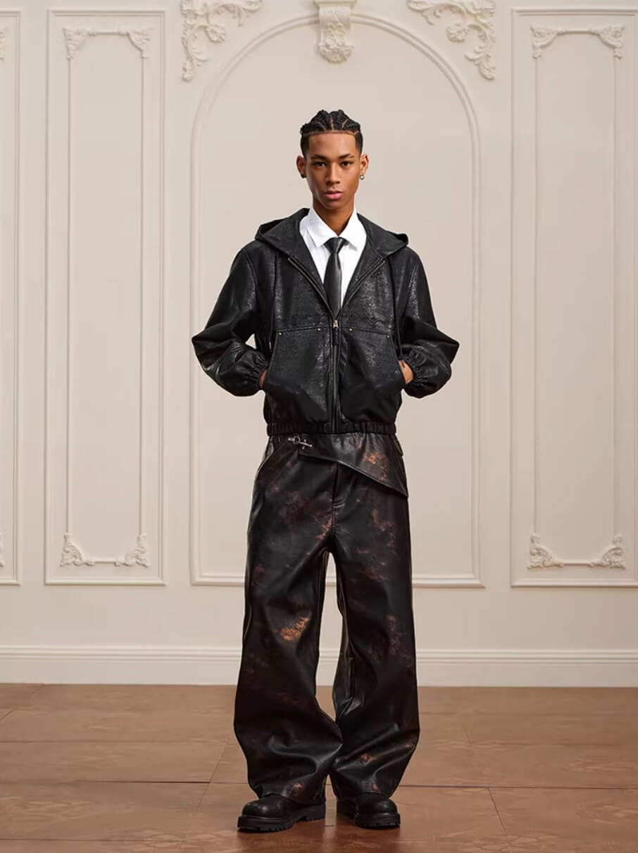 YADcrew Crackle Glitter PU Leather Hooded Jacket | Face 3 Face