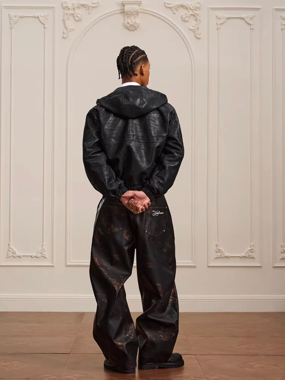 YADcrew Crackle Glitter PU Leather Hooded Jacket | Face 3 Face