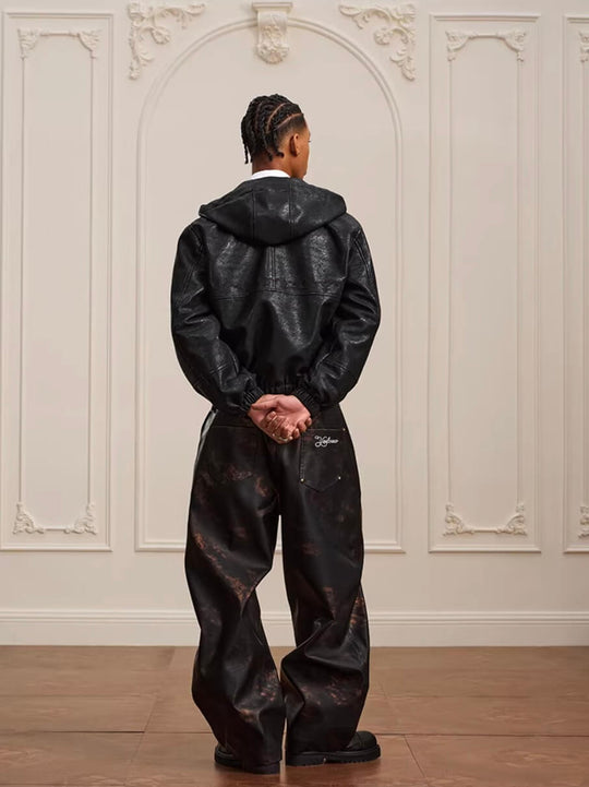 YADcrew Crackle Glitter PU Leather Hooded Jacket | Face 3 Face