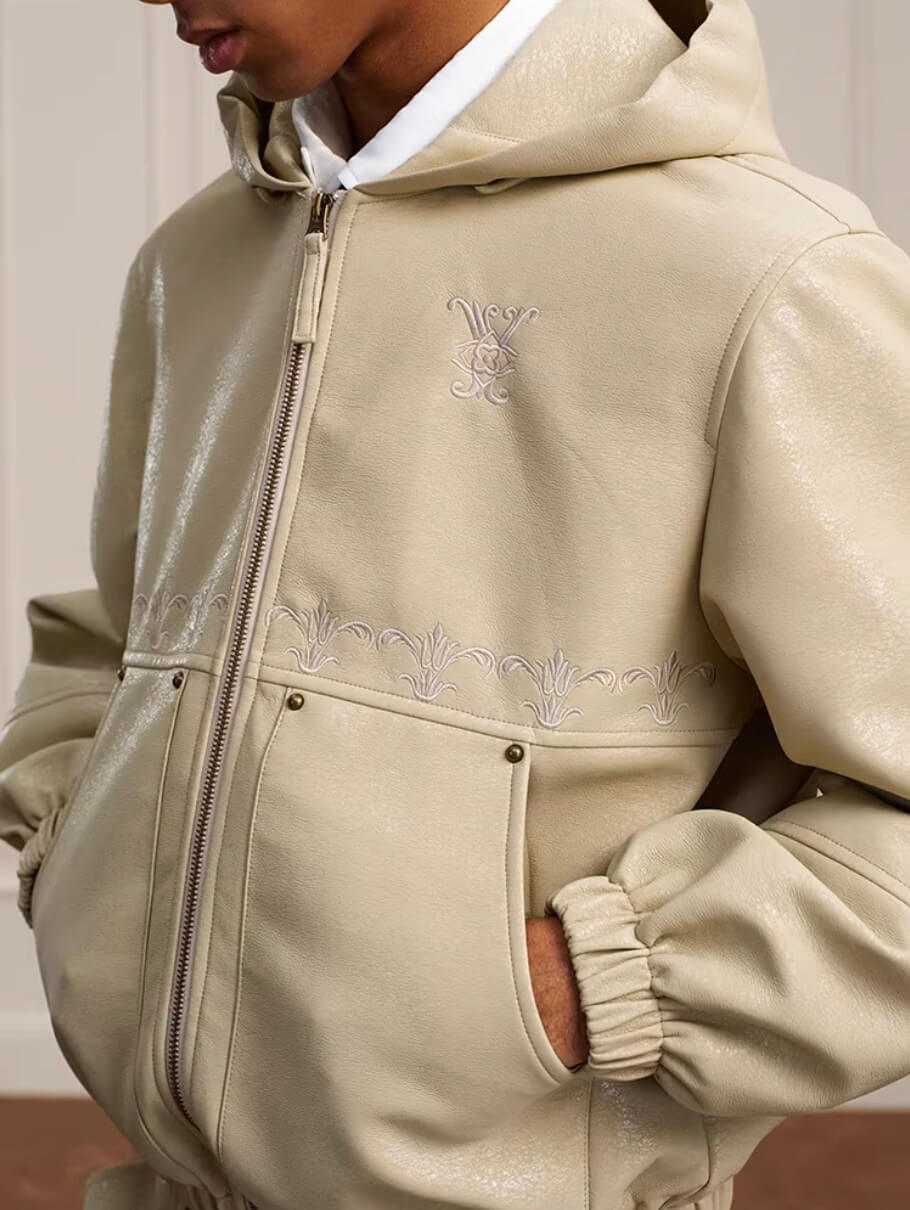 YADcrew Crackle Glitter PU Leather Hooded Jacket | Face 3 Face