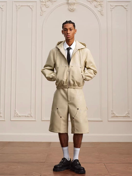 YADcrew Crackle Glitter PU Leather Hooded Jacket | Face 3 Face