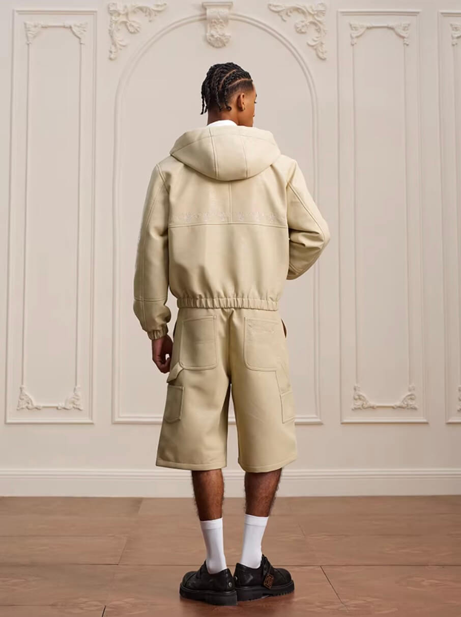 YADcrew Crackle Glitter PU Leather Hooded Jacket | Face 3 Face