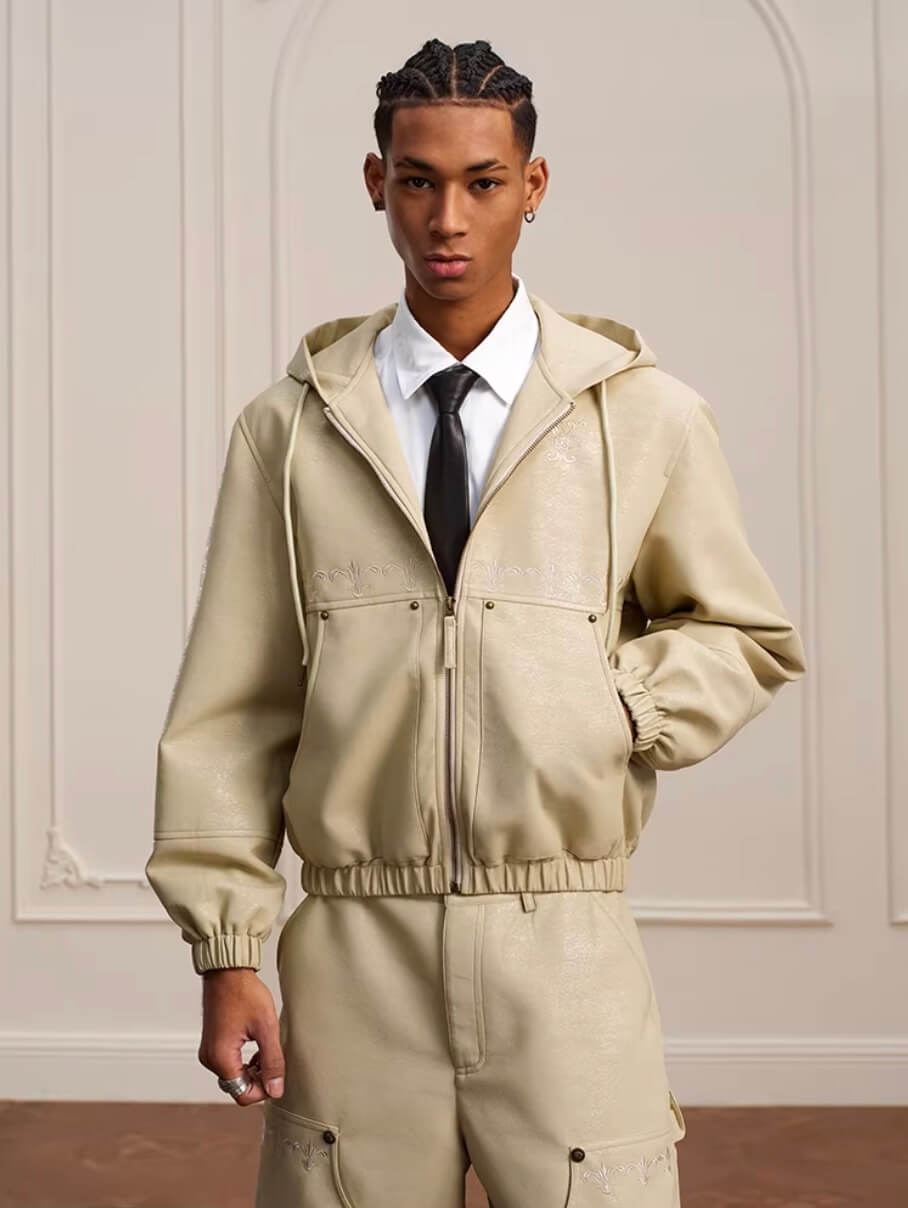 YADcrew Crackle Glitter PU Leather Hooded Jacket | Face 3 Face