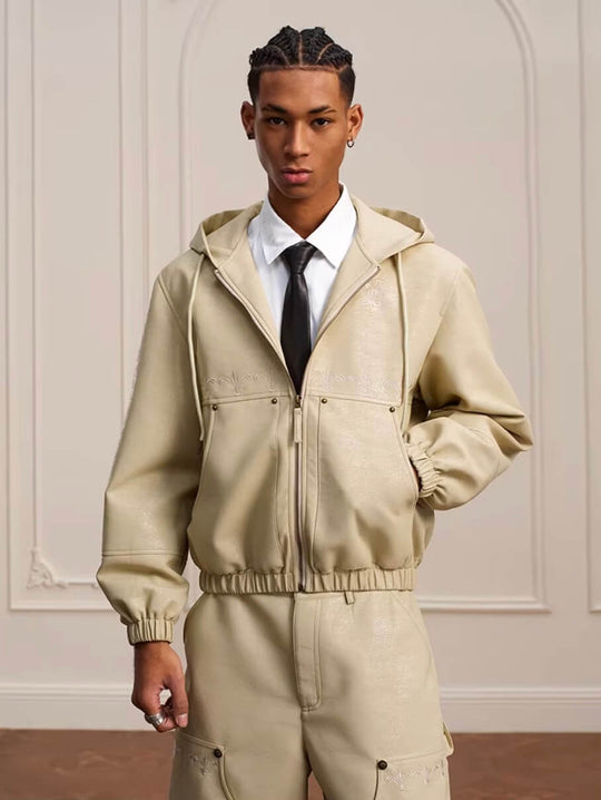 YADcrew Crackle Glitter PU Leather Hooded Jacket | Face 3 Face