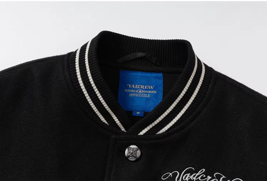 YADcrew Horse Sequin Pearl Embroidered Varsity Jacket | Face 3 Face