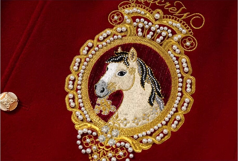 YADcrew Horse Sequin Pearl Embroidered Varsity Jacket | Face 3 Face
