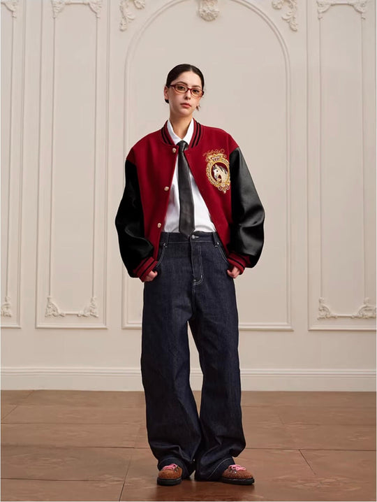 YADcrew Horse Sequin Pearl Embroidered Varsity Jacket | Face 3 Face