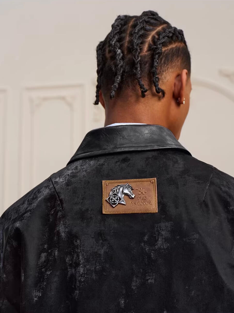 YADcrew Pleated Front Velvet PU Leather Jacket | Face 3 Face