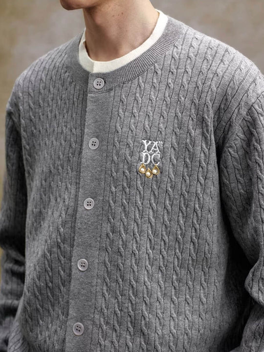 YADcrew Cable Knit Crew Neck Cardigan | Face 3 Face