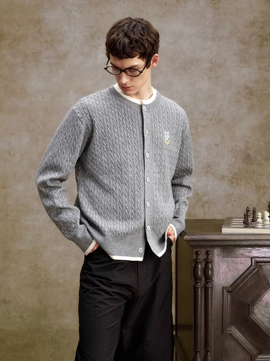 YADcrew Cable Knit Crew Neck Cardigan | Face 3 Face