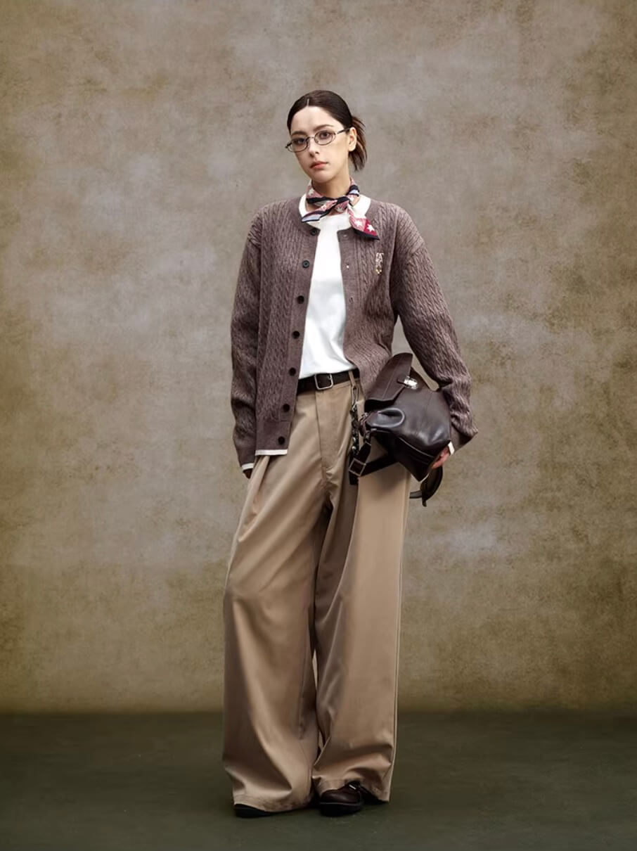 YADcrew Cable Knit Crew Neck Cardigan | Face 3 Face