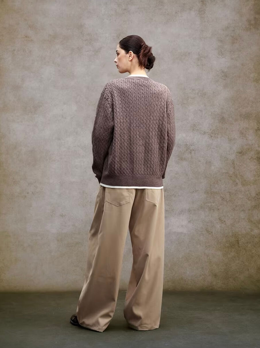 YADcrew Cable Knit Crew Neck Cardigan | Face 3 Face