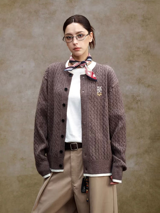 YADcrew Cable Knit Crew Neck Cardigan | Face 3 Face