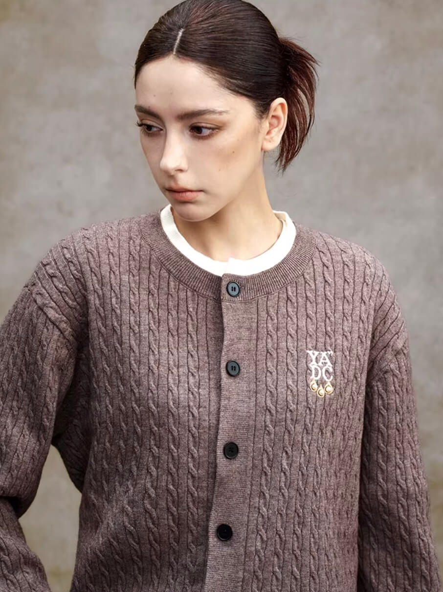 YADcrew Cable Knit Crew Neck Cardigan | Face 3 Face