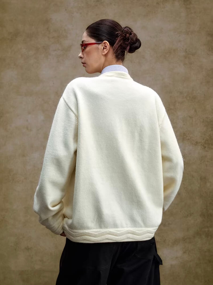 YADcrew Pearl Embellished Jacquard Knit Crew Neck Cardigan | Face 3 Face