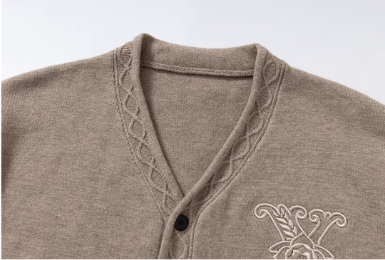 YADcrew Cable Rib V Neck Embroidered Knit Cardigan | Face 3 Face