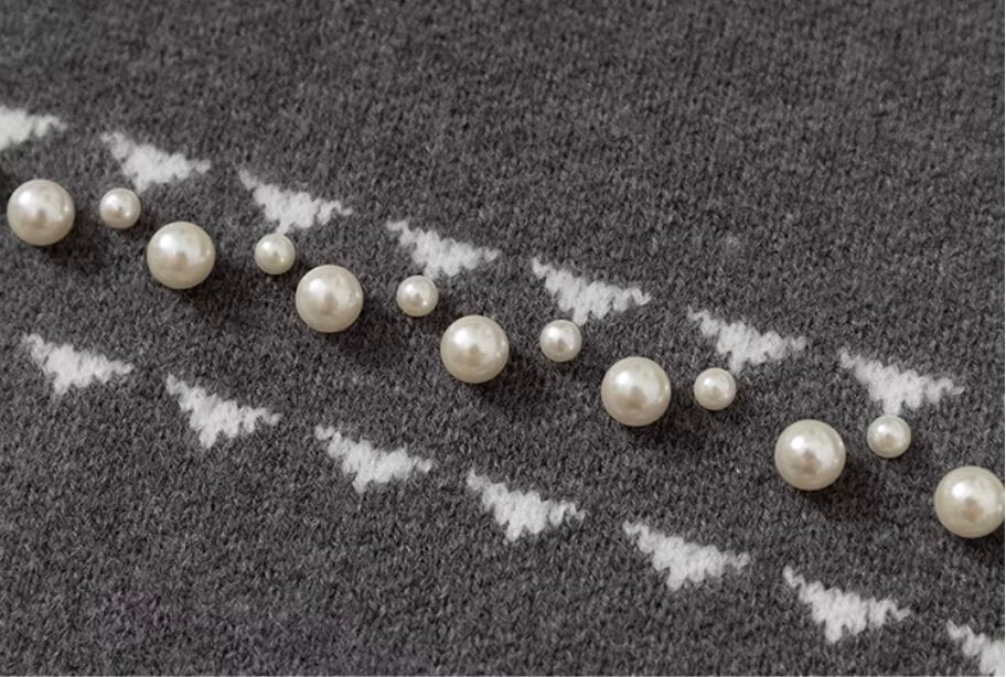 YADcrew Pearl Embellished Fair Isle Knit Crew Neck Cardigan | Face 3 Face