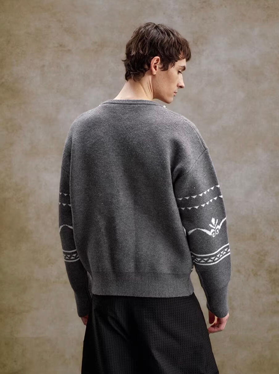 YADcrew Pearl Embellished Fair Isle Knit Crew Neck Cardigan | Face 3 Face