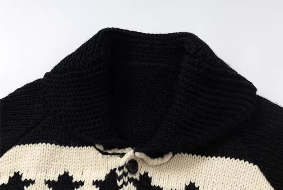 YADcrew Star Horse Angel Jacquard Knit Cowichan Cardigan | Face 3 Face