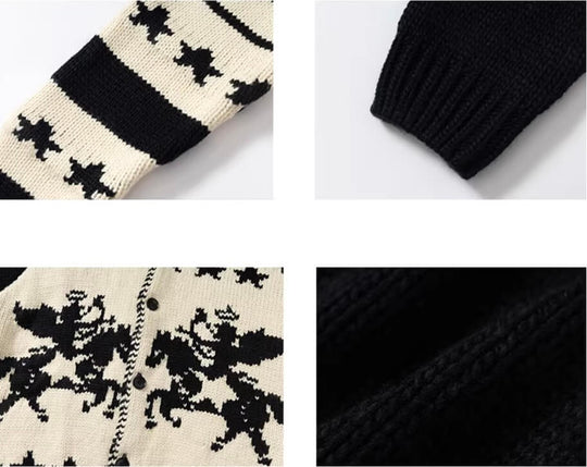 YADcrew Star Horse Angel Jacquard Knit Cowichan Cardigan | Face 3 Face