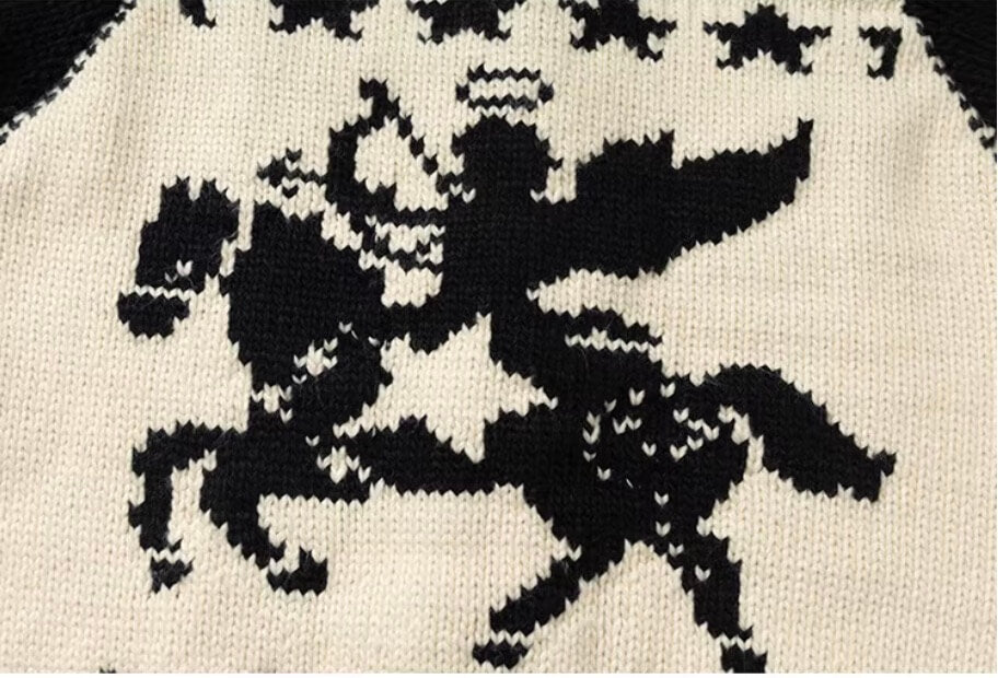 YADcrew Star Horse Angel Jacquard Knit Cowichan Cardigan | Face 3 Face