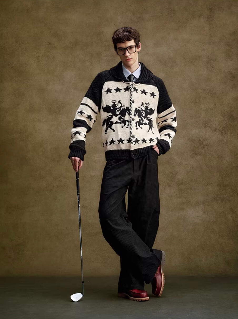 YADcrew Star Horse Angel Jacquard Knit Cowichan Cardigan | Face 3 Face