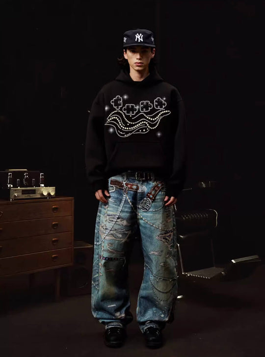 YADcrew x BIPOLAR Puzzle Pearl Embroidered Hoodie | Face 3 Face