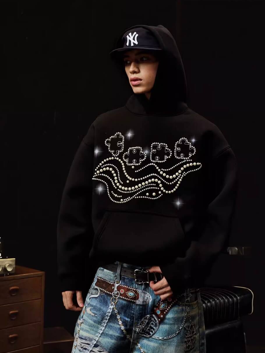 YADcrew x BIPOLAR Puzzle Pearl Embroidered Hoodie | Face 3 Face