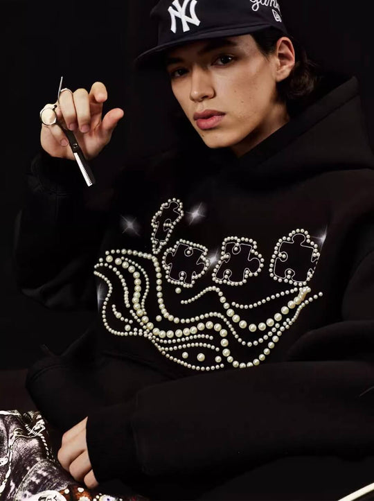 YADcrew x BIPOLAR Puzzle Pearl Embroidered Hoodie | Face 3 Face