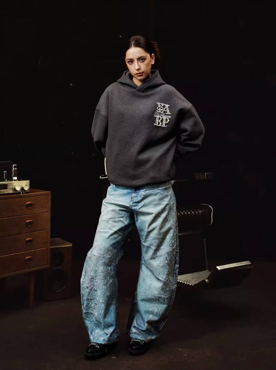 YADcrew x BIPOLAR Logo Pearl Embroidered Hoodie | Face 3 Face