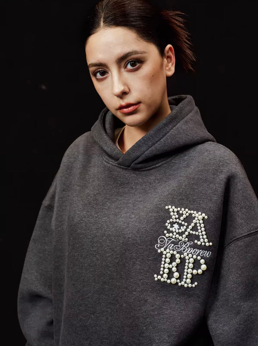YADcrew x BIPOLAR Logo Pearl Embroidered Hoodie | Face 3 Face