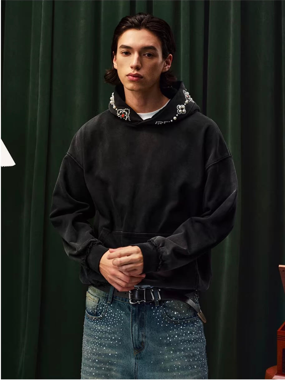 YADcrew Pearl Hood Washed Distressed Hoodie | Face 3 Face