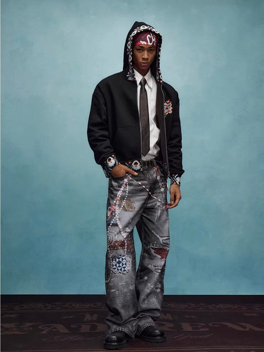 YADcrew x MEDM Ethnic Ribbed Zip Up Hoodie | Face 3 Face