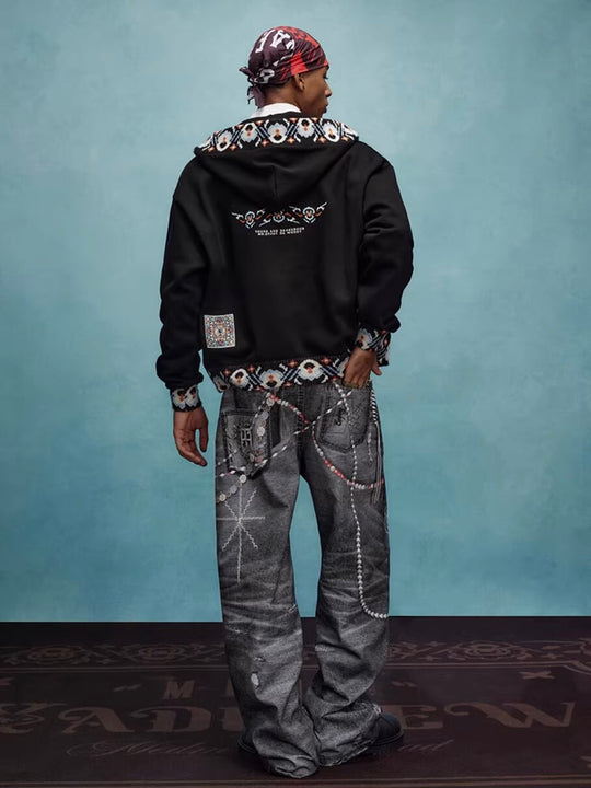 YADcrew x MEDM Ethnic Ribbed Zip Up Hoodie | Face 3 Face