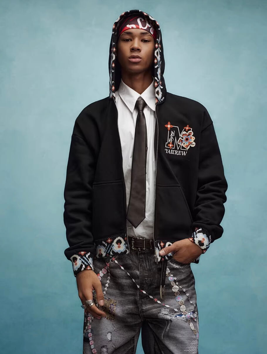 YADcrew x MEDM Ethnic Ribbed Zip Up Hoodie | Face 3 Face