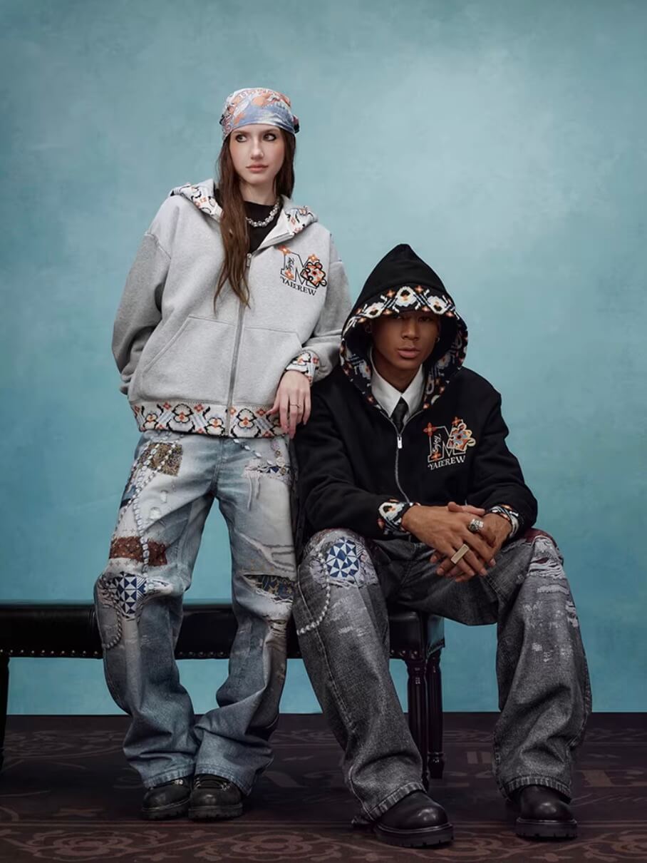 YADcrew x MEDM Ethnic Ribbed Zip Up Hoodie | Face 3 Face