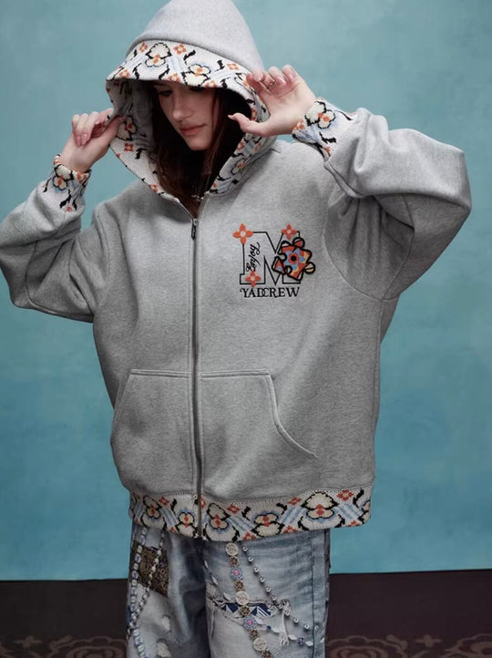 YADcrew x MEDM Ethnic Ribbed Zip Up Hoodie | Face 3 Face